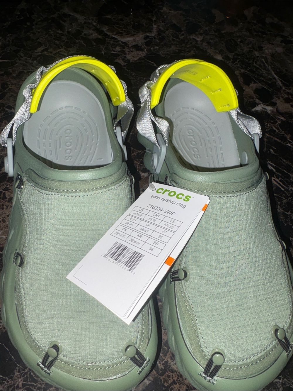 CROCS Echo Ripstop Clog in Sage with Neon Yellow Strap